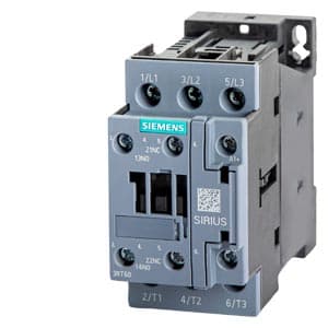 SIEMENS MOTOR STARTER CONTACTOR, 3RT6, 3P, 17...40A, 7,5kW, 24VDC COIL, 1NO+1NC, SIZE S0
