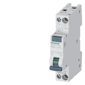 SIEMENS RCBO, COMPACT PERSONAL AND FIRE PROTECTION, 5SV1 RCBO OVERVIEW 6 KA IN ONLY 1MW, 1P + N, 30 mA, C CHARACTERISTIC, TYPE AC 2A
