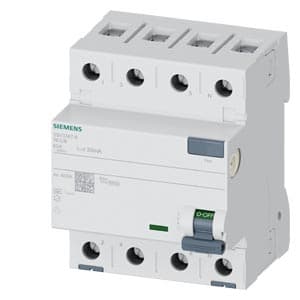 SIEMENS RCCB, RESIDUAL CURRENT PROTECTIVE DEVICES, 5SV3, N CONNECTION, RIGHT, 3P+N; 400 V AC ; 50 Hz, 30mA, 80A
