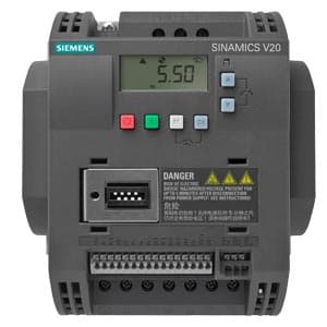 SIEMENS SINAMICS, V20 380-480 V 3 AC -15/+10% 47-63Hz RATED POWER 0.55 kW WITH 150% OVERLOAD FOR 60 SEC