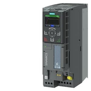 SIEMENS SINAMICS, G120X RATED POWER: 5.5 kW At 110% 60s, 100% 240 s UNFILTERED 380-480 V 3 AC +10/-20% 47-63 Hz AMBIENT TEMPERATURE -20 to +45 °C SIZE: FSB DEGREE OF PROTECTION IP20 / UL OPEN TYPE PAINTING 3C2 WITH BASIC OPERATOR PANEL