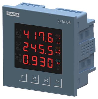 SIEMENS POWER MONITORING DEVICE PANEL INSTRUMENT FOR STD ELECTRICAL VALUES PROTOCOL: MODBUS RTU MULTI LINE LED DISPLAY VAUX: 95V TO 240V AC X/1 OR 5 A, CLASS 1